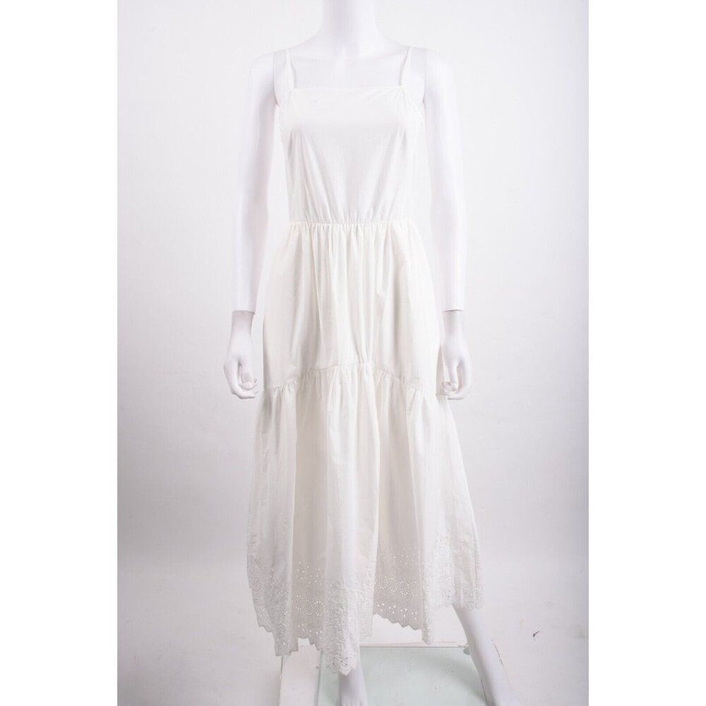 Sea NY Women Midi Dress Size XS White Cotton Eyelet Hemline Spaghetti Straps NWT